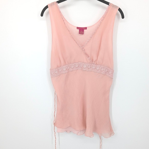Sunny Leigh Tops - Y2K Silk Tank Top Lace Trim Womens XL Pink Soft Pastel Fairycore Ballet Coquette